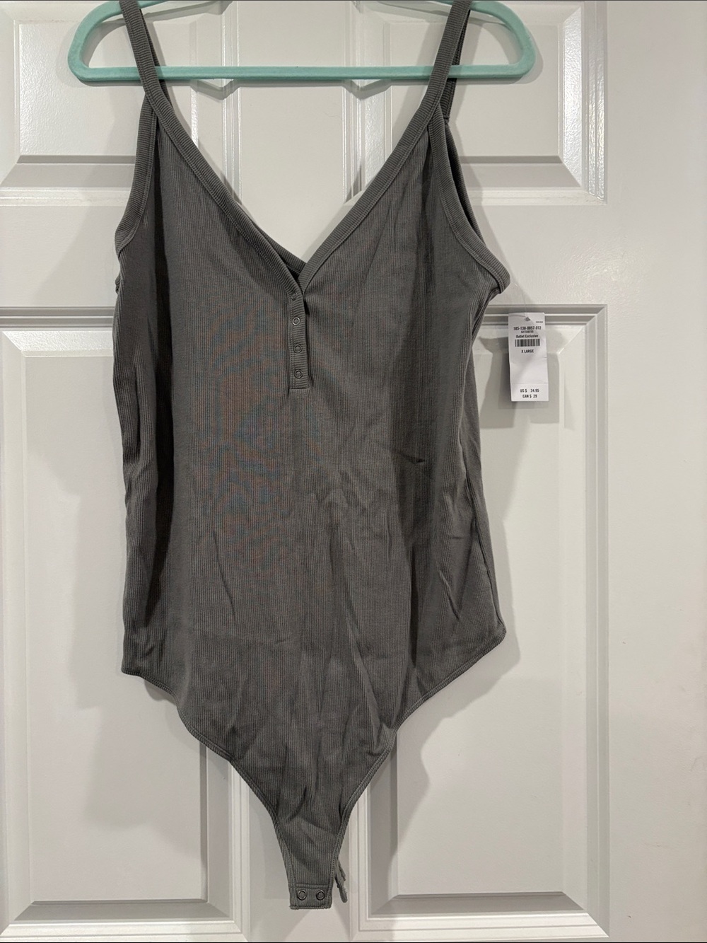 Abercrombie & Fitch Grey Ribbed V-Neck Button-Front Bodysuit
